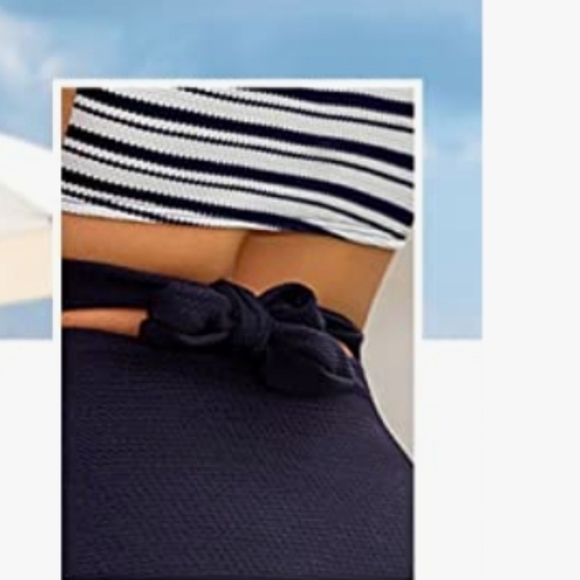 MOLYBELL Navy/White Swimsuit High Waisted Cut-our Zip-up Racerback Size Small - Picture 5 of 11